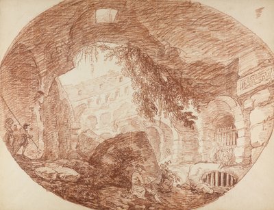 एक कलाकार कोलोसियम के खंडहर में बैठा, c.1759 द्वारा ह्यूबर्ट रॉबर्ट