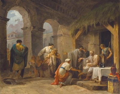 एक किसान का आतिथ्य प्राप्त करने वाले बेलिसायर, जिन्होंने 1787 में अपने आदेशों के तहत काम किया था द्वारा ह्यूबर्ट रॉबर्ट