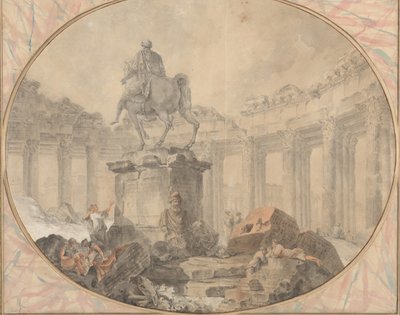 मार्कस ऑरेलियस की अश्वारोही प्रतिमा, 1757। द्वारा ह्यूबर्ट रॉबर्ट
