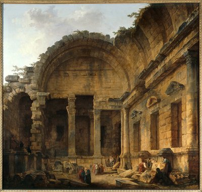 ह्यूबर्ट रॉबर्ट (1733-1808) सन द्वारा डायने ए निम्स पेंटिंग के मंदिर का इंटीरियर। 2,42 x 2,42 मी. पेरिस। मुसी डू लौवर - निम्स में डायना के मंदिर का आंतरिक भाग। ह्यूबर्ट रॉबर्ट द्वारा पेंटिंग (1733-1808)। २.४२ x २.४२ मी. लौवर संग्रहालय, पेरिस द्वारा ह्यूबर्ट रॉबर्ट