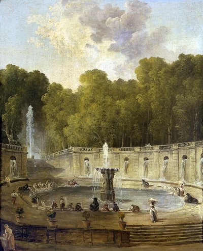 Lavandieres dans un parc - वाशरवुमेन इन ए पार्क - ह्यूबर्ट रॉबर्ट द्वारा पेंटिंग (1733-1808) - सीए 1775 - कैनवास पर तेल - 56x45,5 - पेटिट पालिस, मुसी डेस बीक्स-आर्ट्स डे ला विले डे पेरिस द्वारा ह्यूबर्ट रॉबर्ट