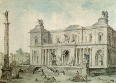 Le Musée des Antiques, c.1800 (चाक, कलम और स्याही और कागज पर wc) द्वारा ह्यूबर्ट रॉबर्ट