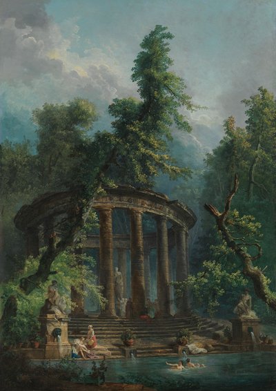 स्नान पूल, c.1780 (कैनवास पर तेल) द्वारा Hubert Robert