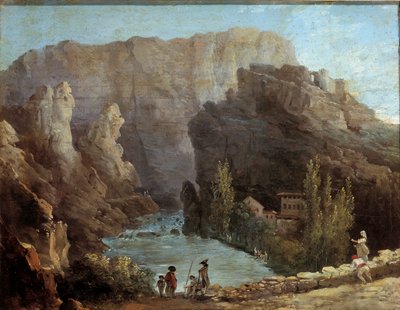 ह्यूबर्ट रॉबर्ट (1733-1805) द्वारा 18 वीं शताब्दी के एविग्नन, मुसी कैल्वेट द्वारा फव्वारा वौक्लूस पेंटिंग का दृश्य। द्वारा ह्यूबर्ट रॉबर्ट