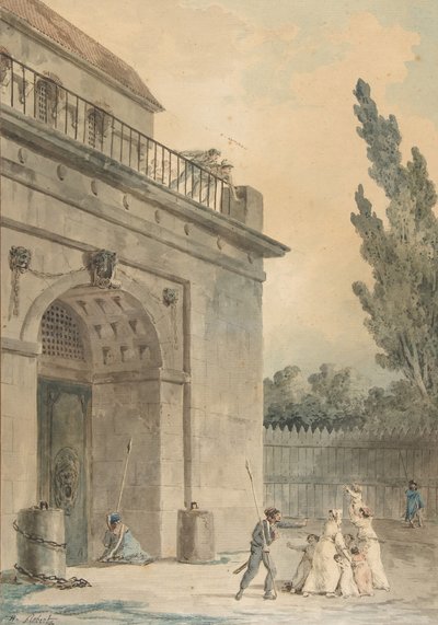1794-95 में एक जेल छोड़ने वाले आगंतुक। द्वारा ह्यूबर्ट रॉबर्ट