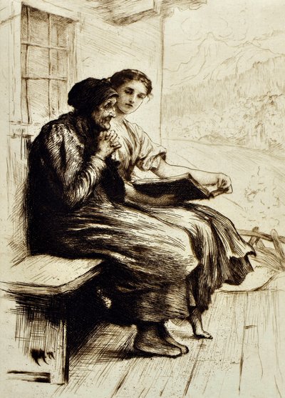 आराम के शब्द, c.1879 (नक़्क़ाशी) द्वारा ह्यूबर्ट वॉन हेर्कॉमर