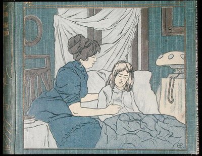 एक पारिवारिक चिकित्सा पुस्तक, c.1900 (कलर लिथो) के कवर से अपनी बीमार बेटी की देखभाल करती एक माँ द्वारा हंगेरियन स्कूल