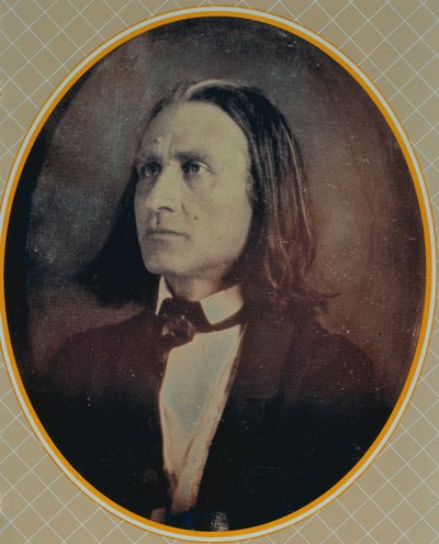 फ्रांज लिस्ज़ेट (1811-86) के एक डागेरोट्राइप का प्रजनन c.1856 हुआ द्वारा हंगेरियन स्कूल