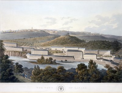 लानार्क शहर, स्कॉटलैंड के दृश्य से, 1824-25 (रंगीन एक्वाटिंट) द्वारा मैं क्लार्क के बाद