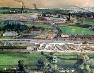 Blanzy कोयला क्षेत्र में औद्योगिक परिदृश्य, Saone-et-Loire, 157.17 के पेपर विस्तार पर c.1860 wc द्वारा इग्नेस फ्रेंकोइस बोनहोमे