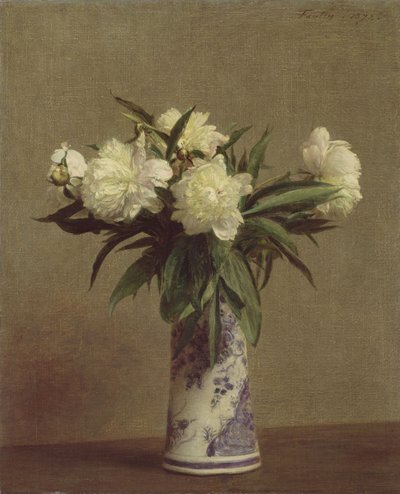 एक नीले और सफेद फूलदान में Peonies, 1872 द्वारा Ignace Henri Jean Fantin Latour