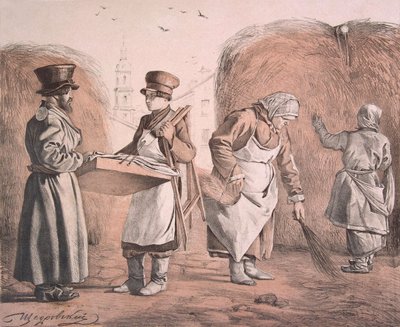 स्ट्रीट पेडलर ऑफ़ पाईज़ एंड कोचमैन फ्रॉम द सीरीज़ दिस आर अवर पीपल, 1842 द्वारा इग्नाटी स्टेपानोविच शेद्रोव्स्की