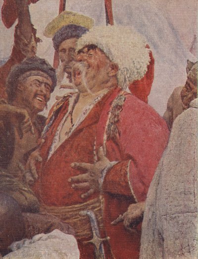 पेंटिंग से विस्तार से द ज़ापोरोज़ियन कॉसैक्स का जवाब सुल्तान मेहमत IV, 1891 द्वारा इल्या एफिमोविच रेपिन