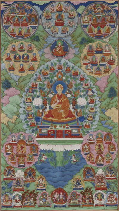 मंजुश्री के रूप में कियानलांग सम्राट, बुद्धि का बोधिसत्व, किंग राजवंश (स्याही, रेशम में सोना और सोना) द्वारा शाही कार्यशाला