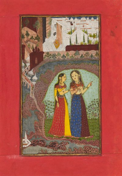 महल के साथ एक परिदृश्य में दो महिलाएँ, c1725 द्वारा इंचा राम