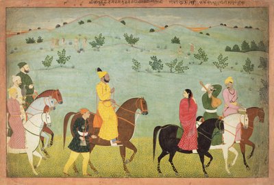 नैनसुख (१ ,४०-५०) कश्मीर द्वारा एक सवारी अभियान पर, संभवतः जस्रोत के राजकुमार, बलवंत सिंह, c.1751 द्वारा Indian School