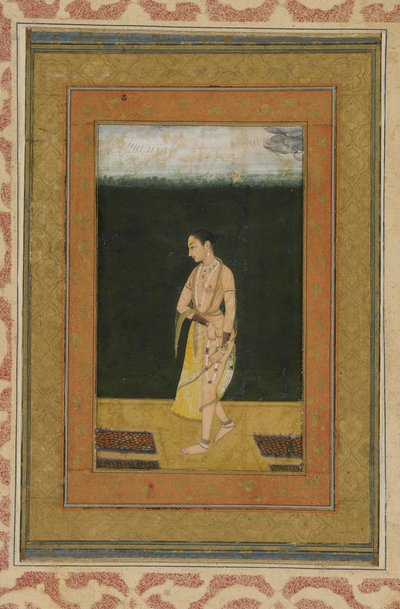 पेंटिंग के साथ एक बगीचे में एक लेडी वॉक, एल्बम फोलियो, c.1730 द्वारा इंडियन स्कूल