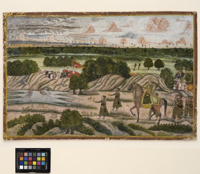 एक शिकार अभियान पर एक नवाब और उनके अनुचर c.1780 (कागज पर अपारदर्शी जल रंग और सोना) द्वारा इंडियन स्कूल