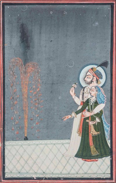 ए राजा एंड रानी वॉचिंग पटाखे, c.1815 द्वारा इंडियन स्कूल