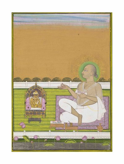 पुष्टिमार्ग संप्रदाय के एक ऋषि और श्री नाथजी, c.1850 द्वारा इंडियन स्कूल