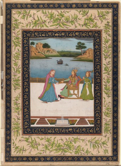 एक औरत एक फल पर सेवित फल है, c.1770 (अपारदर्शी wc, कागज पर सोना और चांदी) द्वारा इंडियन स्कूल