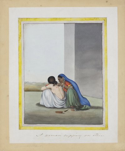 एक महिला, दूसरी महिला को c.1815 (कागज पर अपारदर्शी wc) द्वारा इंडियन स्कूल