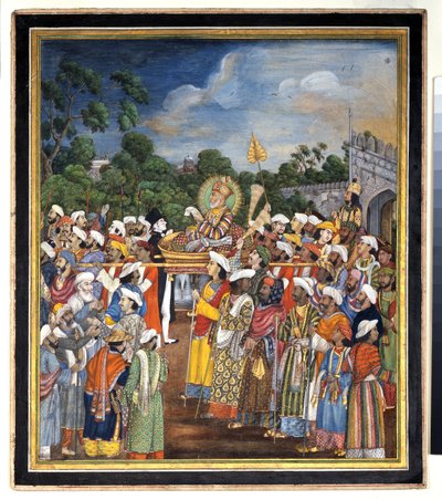 अकबर शाह द्वितीय ने ब्रिटिश रेजिडेंट को प्राप्त किया, c.1810 द्वारा इंडियन स्कूल