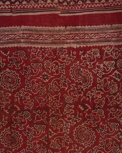भू, कमल की कली और रोसेट पैटर्न, भारतीय, c.1500 (कपास) (विस्तार) के साथ निर्यात व्यापार के लिए ब्लॉक-मुद्रित कपड़ा द्वारा इंडियन स्कूल