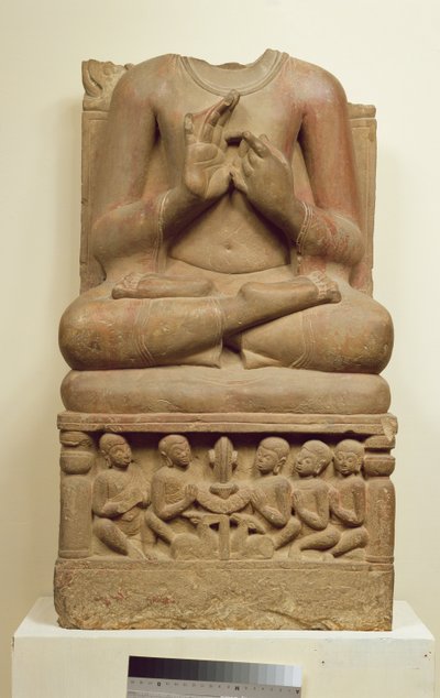 उपदेश, सारनाथ, उत्तर प्रदेश, 5 वीं शताब्दी (बलुआ पत्थर) के प्रचार के दृष्टिकोण में बुद्ध की नक्काशी द्वारा Indian School