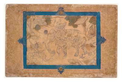 समग्र हाथी और अन्य जीव, c.1600 (कागज पर अपारदर्शी wc और सोना) द्वारा इंडियन स्कूल