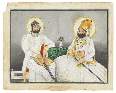 जसवंत सिंहजी और तखत सिंह, जोधपुर के मध्य 19 वीं शताब्दी के दोहरे चित्र द्वारा इंडियन स्कूल
