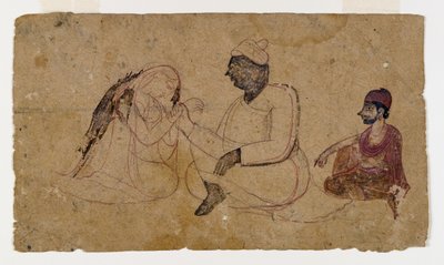 थ्री सीड फिगर, c.1750 का चित्र (कागज पर स्याही और रंग) द्वारा इंडियन स्कूल