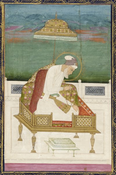 सम्राट औरंगजेब; रिवर्स: सुलेख पैनल, पेंटिंग के साथ अलग एल्बम फोलियो द्वारा इंडियन स्कूल