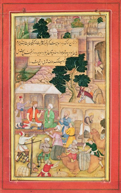 15 वीं -17 वीं शताब्दी में एक बूढ़े व्यक्ति के साथ बातचीत में सम्राट बाबर (r.1526-30) द्वारा इंडियन स्कूल