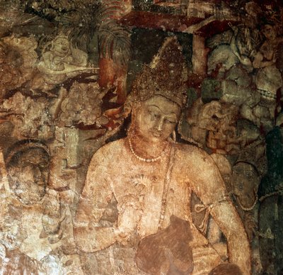 गुफा 1 में बुद्ध के जीवन की पेंटिंग का एपिसोड द्वारा इंडियन स्कूल