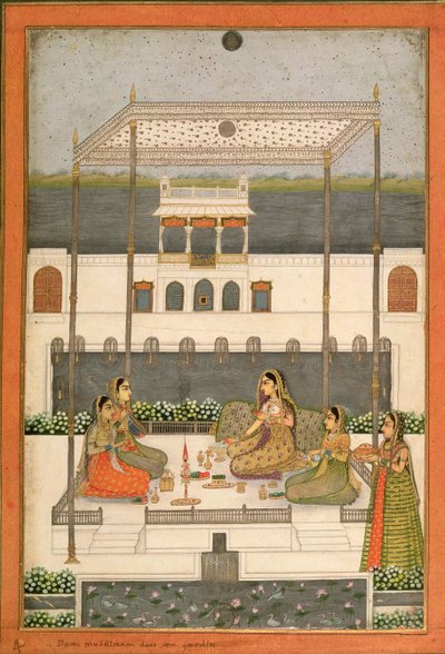 मुगल पैलेस, लखनऊ या मुर्शिदाबाद, पश्चिम बंगाल, 1760 के बगीचे में शाम की पार्टी द्वारा इंडियन स्कूल