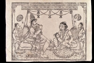 पारिवारिक दृश्य (वुडब्लॉक प्रिंट) द्वारा इंडियन स्कूल