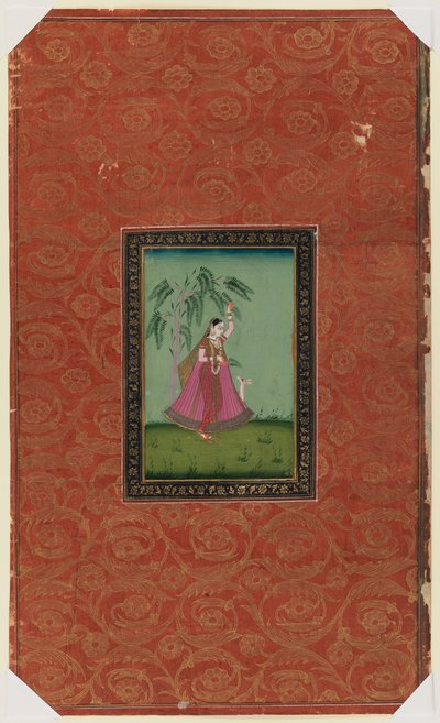 हिरण के साथ लड़की, 1875-1900 (कागज पर अपारदर्शी wc और सोना) द्वारा इंडियन स्कूल