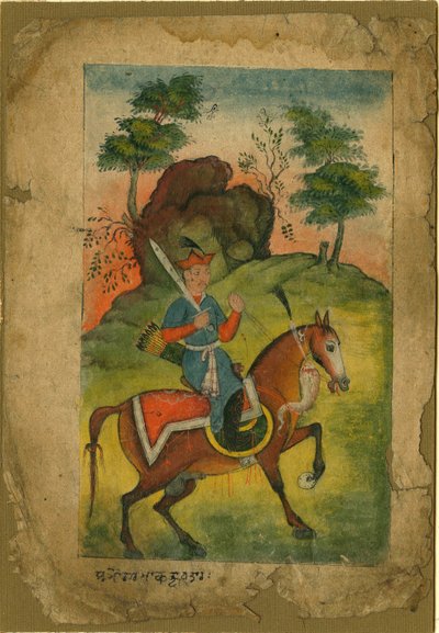 भारतीय सशस्त्र घुड़सवार - भारतीय कला - सी। 1500 - कागज पर गौचे - 20,3x14 - निजी संग्रह द्वारा इंडियन स्कूल