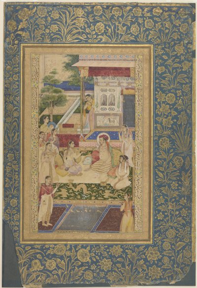 जहाँगीर और प्रिंस खुर्रम ने नूरजहाँ का मनोरंजन किया, c.1640-50 द्वारा इंडियन स्कूल