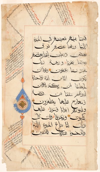 कुरान पृष्ठ, c.1400 (कागज पर स्याही और सोना) द्वारा Indian School