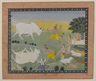 कृष्णा ने बुल डेमन को हराया (कागज पर पानी के रंग) द्वारा इंडियन स्कूल