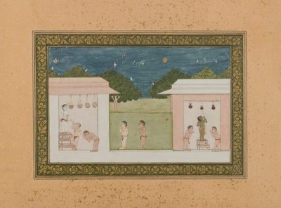 कृष्णा चोरी दही, c.1775 (कागज पर अपारदर्शी wc और सोना द्वारा इंडियन स्कूल