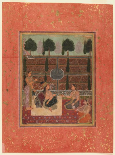 एक छत पर महिलाएं, मुगल स्टाइल, c.1700-10 (wc ऑन गोल्ड-फ्लाक्ड पेपर) द्वारा इंडियन स्कूल