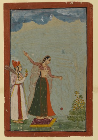 एक यो-यो के साथ लेडी, c.1770 (कागज पर अपारदर्शी wc और सोना) द्वारा इंडियन स्कूल