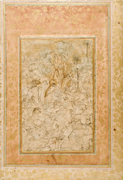 जंगल में मजनूं, c.1595 (कागज पर अपारदर्शी wc और सोना) द्वारा इंडियन स्कूल
