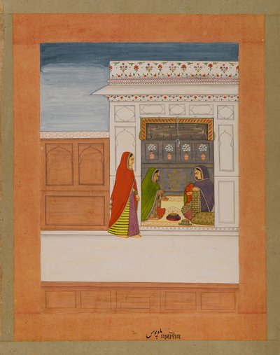पौष का महीना, एक बारामासा श्रृंखला का पृष्ठ, c.1750 (कागज पर wc और सोना) द्वारा इंडियन स्कूल