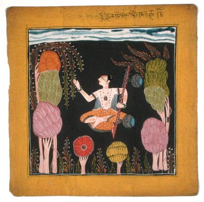 संगीत विधा गोदा राग-कुलु-पहाड़ी, c.1700-10 (कागज पर गौचे) द्वारा इंडियन स्कूल