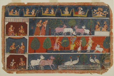 पृष्ठ विस्थापित भागवत पुराण श्रृंखला से, c.1680 (कागज पर अपारदर्शी wc) द्वारा इंडियन स्कूल