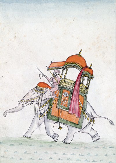 एक हाथी की सवारी करने वाले एक आदमी की पोर्ट्रेट, 19 वीं सदी की शुरुआत में (कागज पर wc) द्वारा इंडियन स्कूल